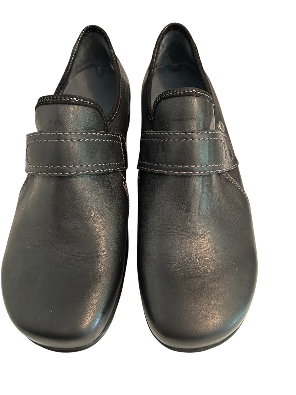 Wolky Black Leather Slip-On Loafers with Strap
